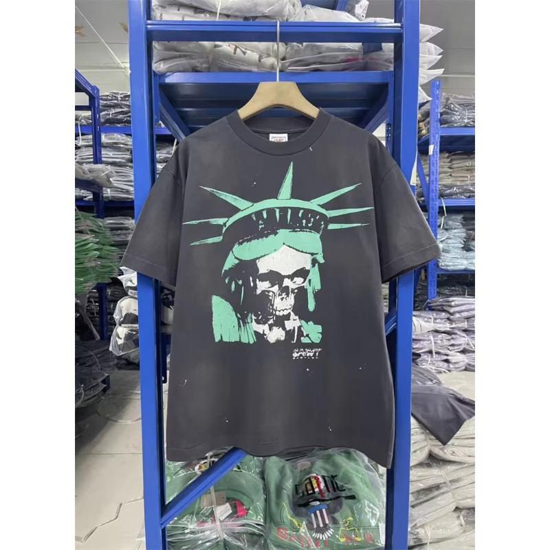 Cotton Short Sleeved High Street Versatile Sports Plus Size Unisexs And Unisexs Tshirt New Retro Saint Free Skeleton Print