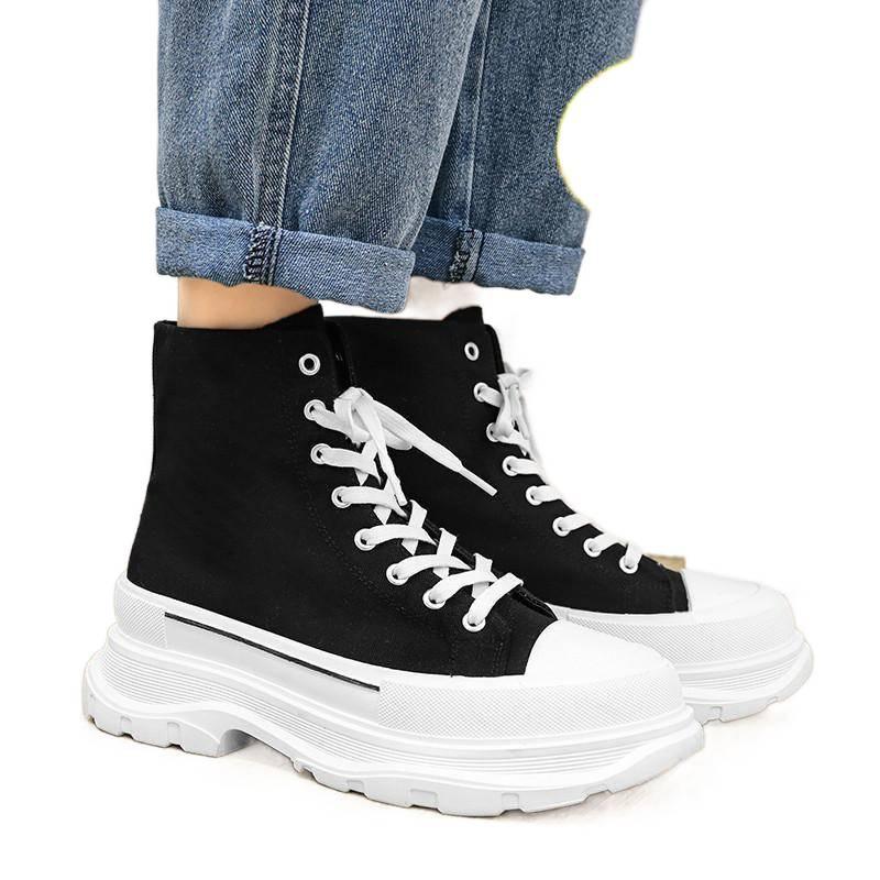 Invisible Inner Heightening Men's Shoes 12cm High-top Board Shoes Men's Heightening Shoes 10cm Casual Canvas Thick-soled Trendy Shoes COS