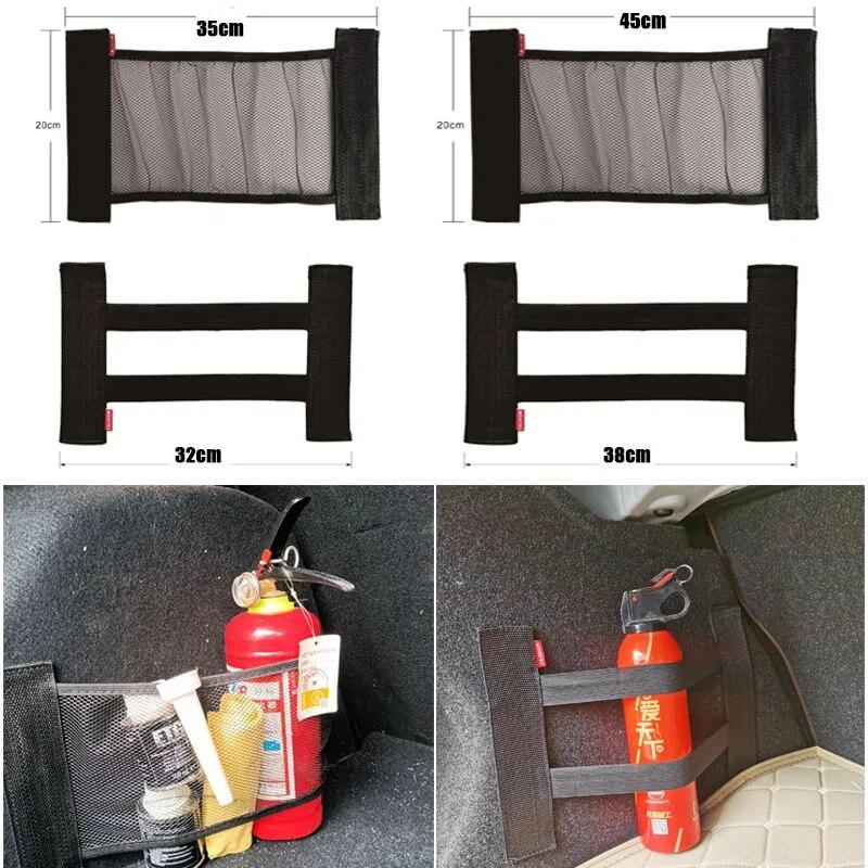

Задняя часть багажника автомобиля, эластичная сетчатая сумка для хранения, органайзер для салона автомобиля, сетка для хранения огнетушителя, фиксирующая сумка для спинки сиденья, автомобильный аксессуар