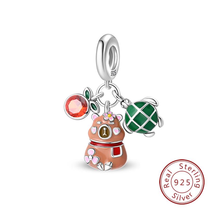 S Copper Charms Pendant Capybara Sausage Dog Animal Safety Chain Beads Fit Original Bracelet Women Jewelry
