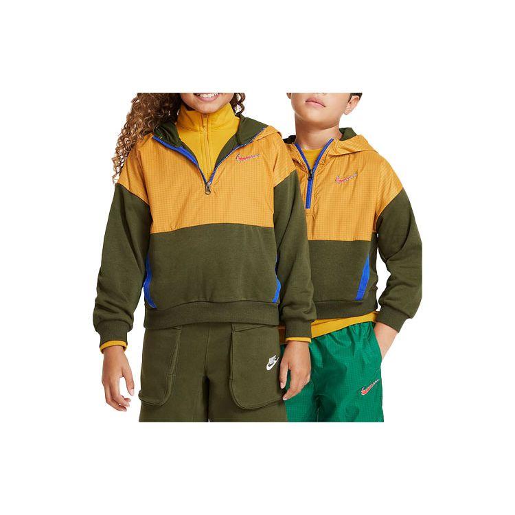 

Nike Sweatshirt Logo Patch Plaid Half-Zip Long Sleeve Kids tops Green DQ8743-326 S