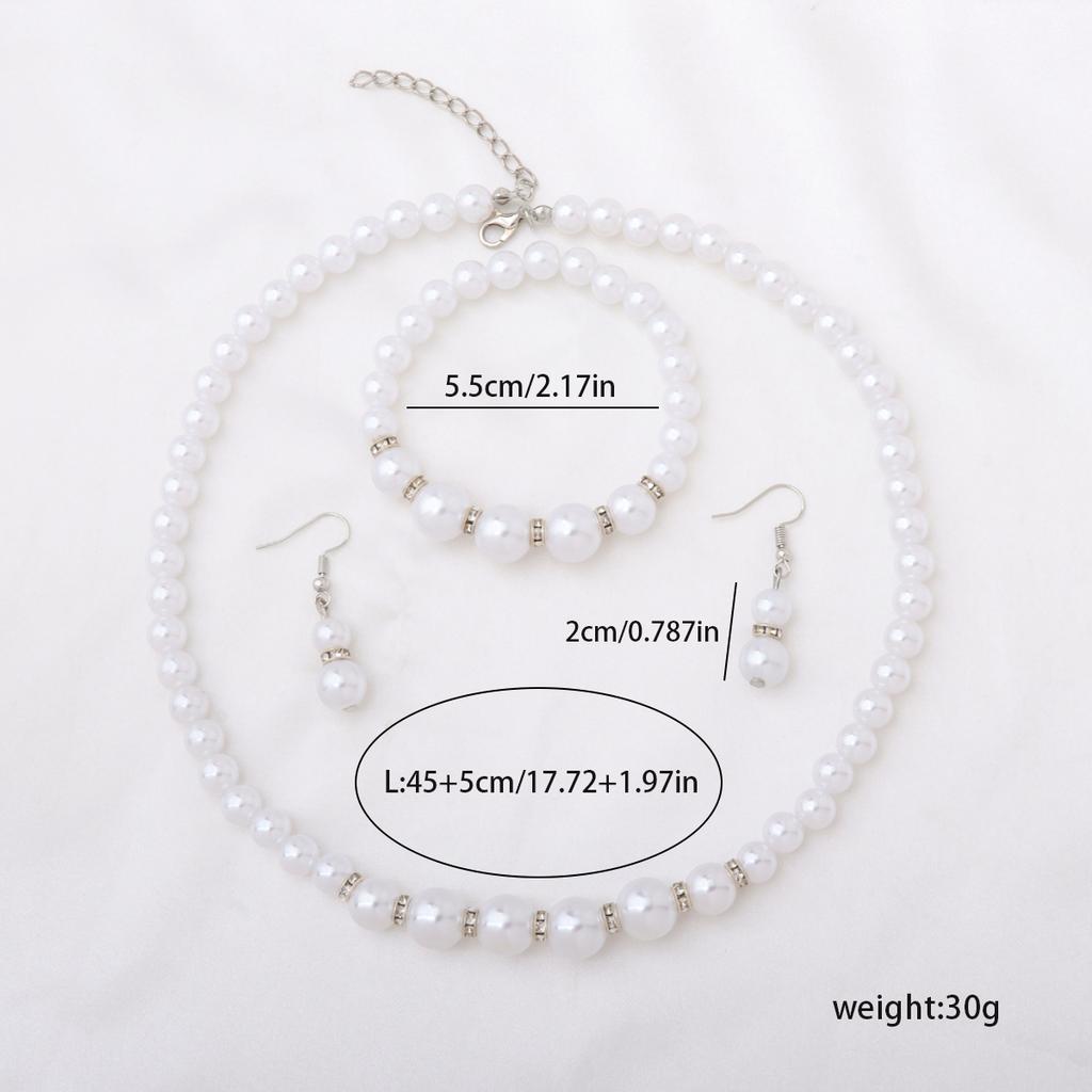 3Pcs Women's Pearl Jewelry Set Simulated Pearls Fashion Simplicity Girl Versatile Earrings Necklaces Bracelets Jewelry Set