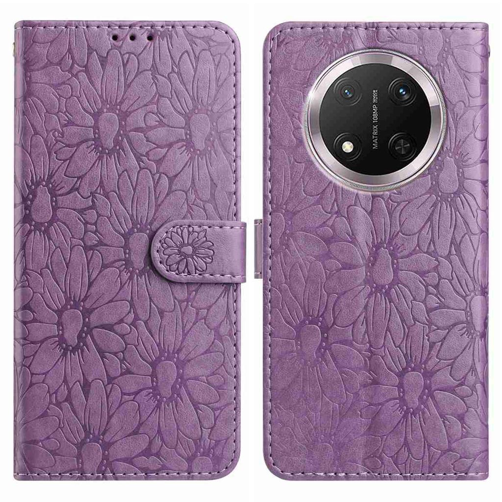 For Honor X9c 5G Leather Case Daisy Imprint Wallet Stand Phone Protective Cover