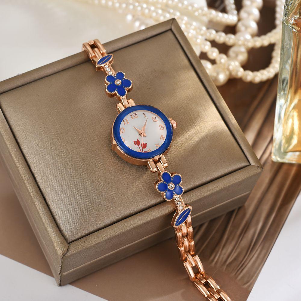 

Luxury Small Dial Bracelet Style Watch for Women Elegant Fashion Versatile Ladies Quartz Watches Flower Strap Wristwatches синій