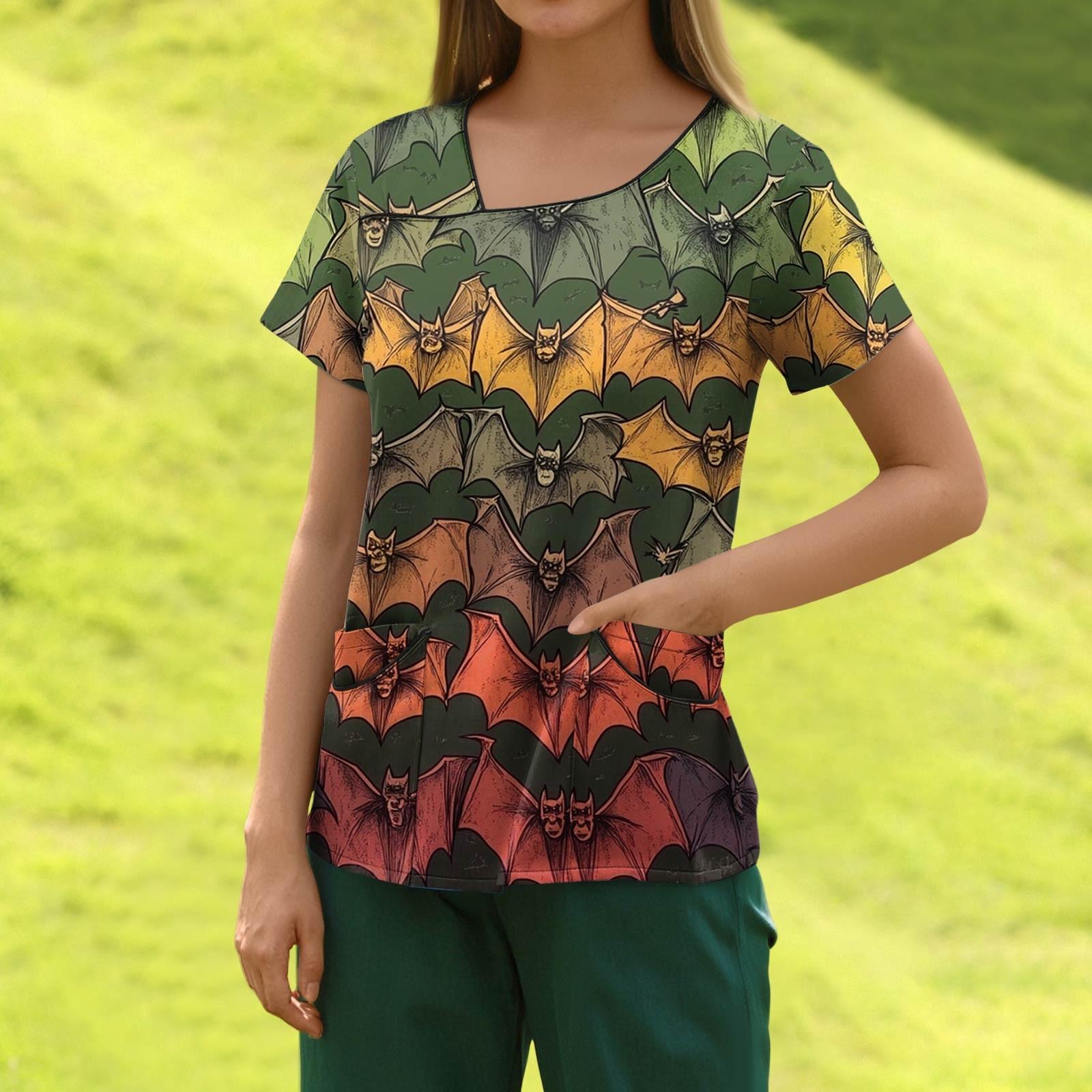 

Женская модная полосатая рабочая одежда с градиентным принтом и короткими рукавами с верхом с двойными карманами L