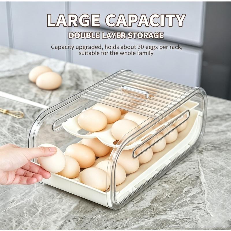 Egg Dispenser Container for Refrigerator Shelves, Rolling Egg Holder with Open Front Access and Plastic Build for Kitchen Storage, 32 x 17 x 14 cm