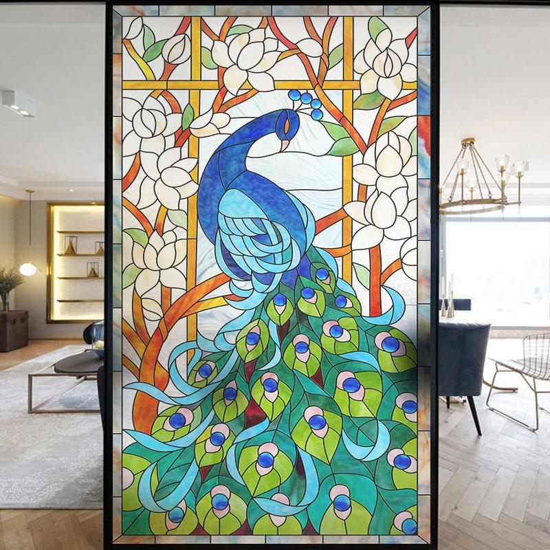 Colorful Stained Frosted Glass Film Modern Art Geometry Pattern Window Stickers Opaque Self-adhesive European Home Decor Privacy