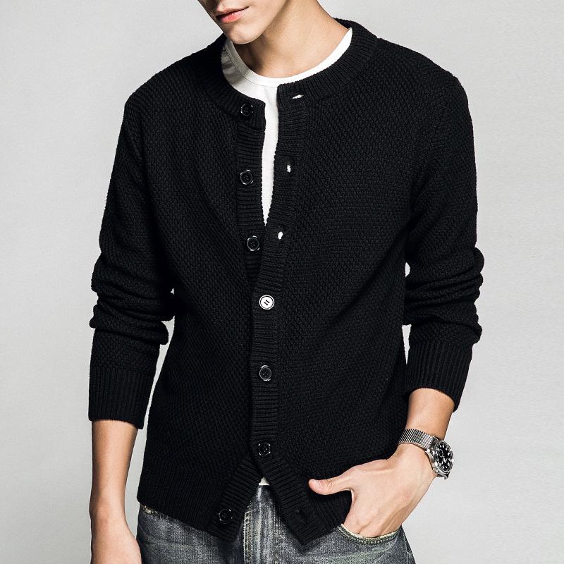 

Однобортный кардиган, мужской свитер с длинным рукавом, повседневный вязаный зимний джемпер с круглым вырезом для мужчин M чёрный
