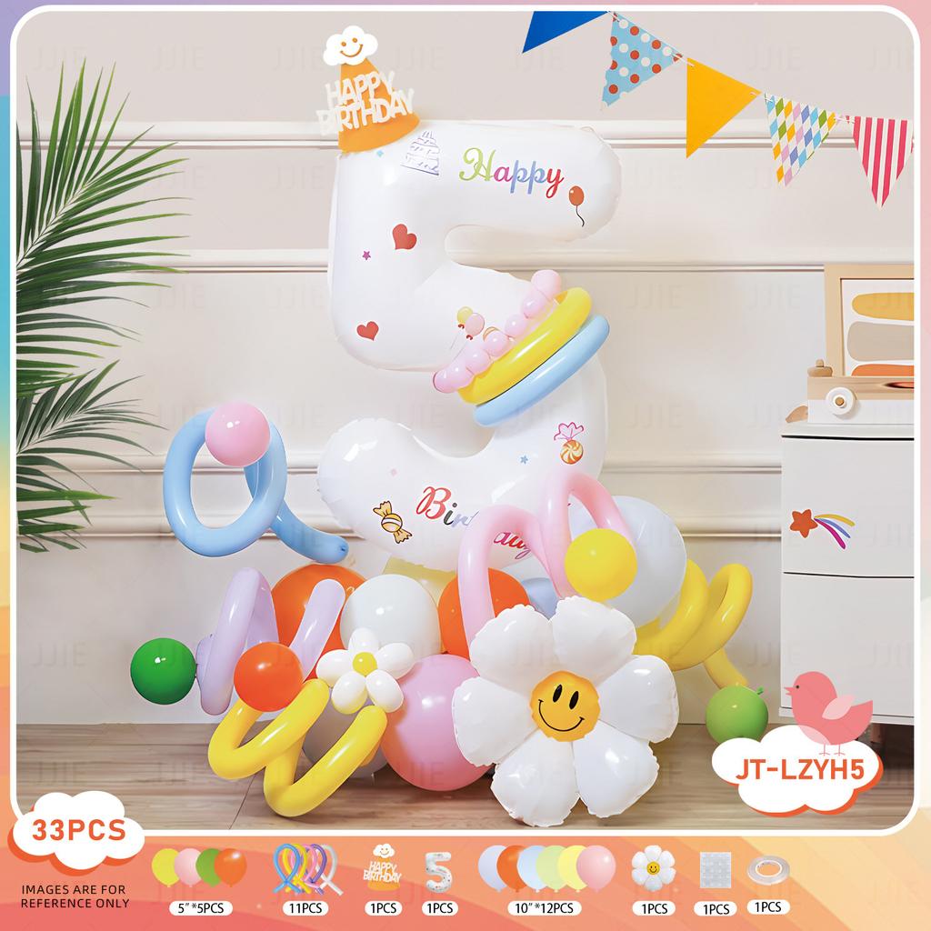 Digital Column Set New Korean Daisy Shaped Aluminum Film Balloon Birthday Party Decoration