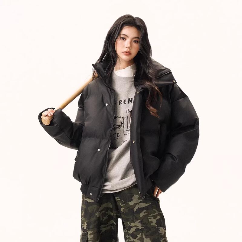 BWKA Unisex PU Leather Stand Collar Padded Jacket L