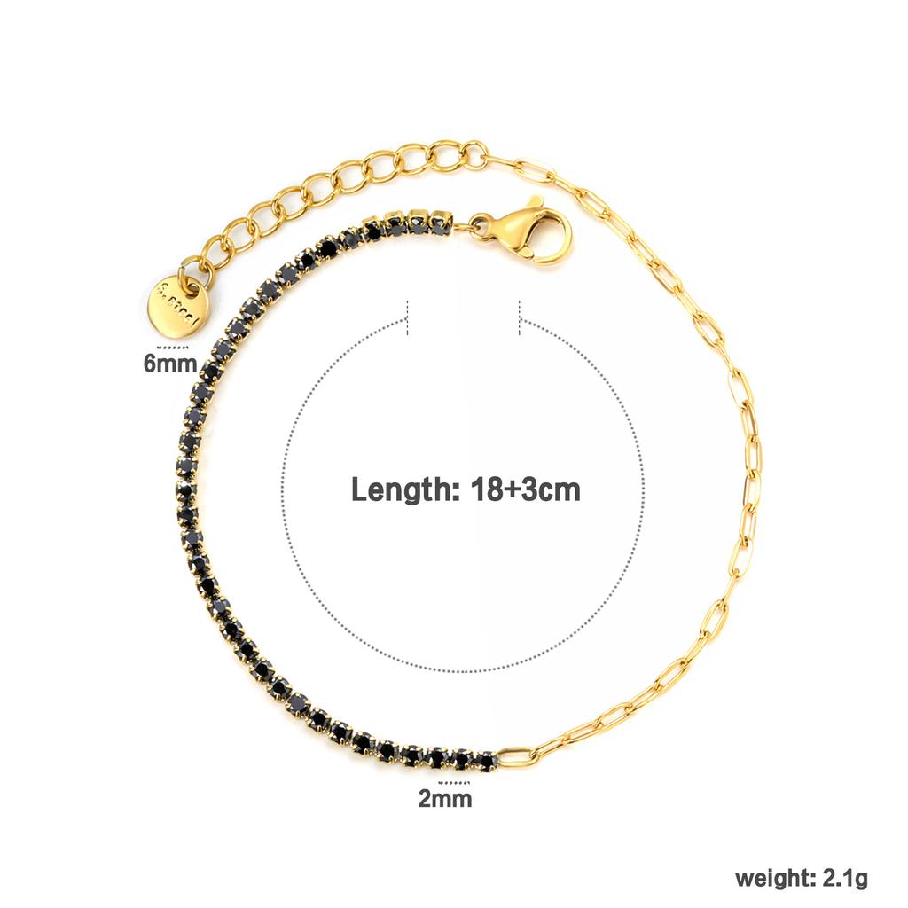 Colorful Zirconia Chain Link Bracelet Simple Luxury Design Women's Fashion Versatile Jewelry