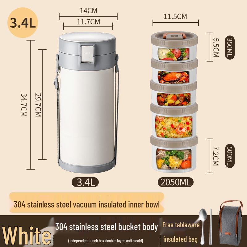 Stainless Steel Insulated Multi-Layer Lunch Box for Office Workers - Large Capacity, Long-Lasting Heat Retention Bento Bucket