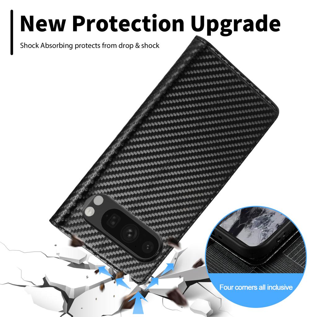 LC.IMEEKE For Google Pixel 9/Pixel 9 Pro Magnetic Case Carbon Fiber Texture Phone Wallet Cover