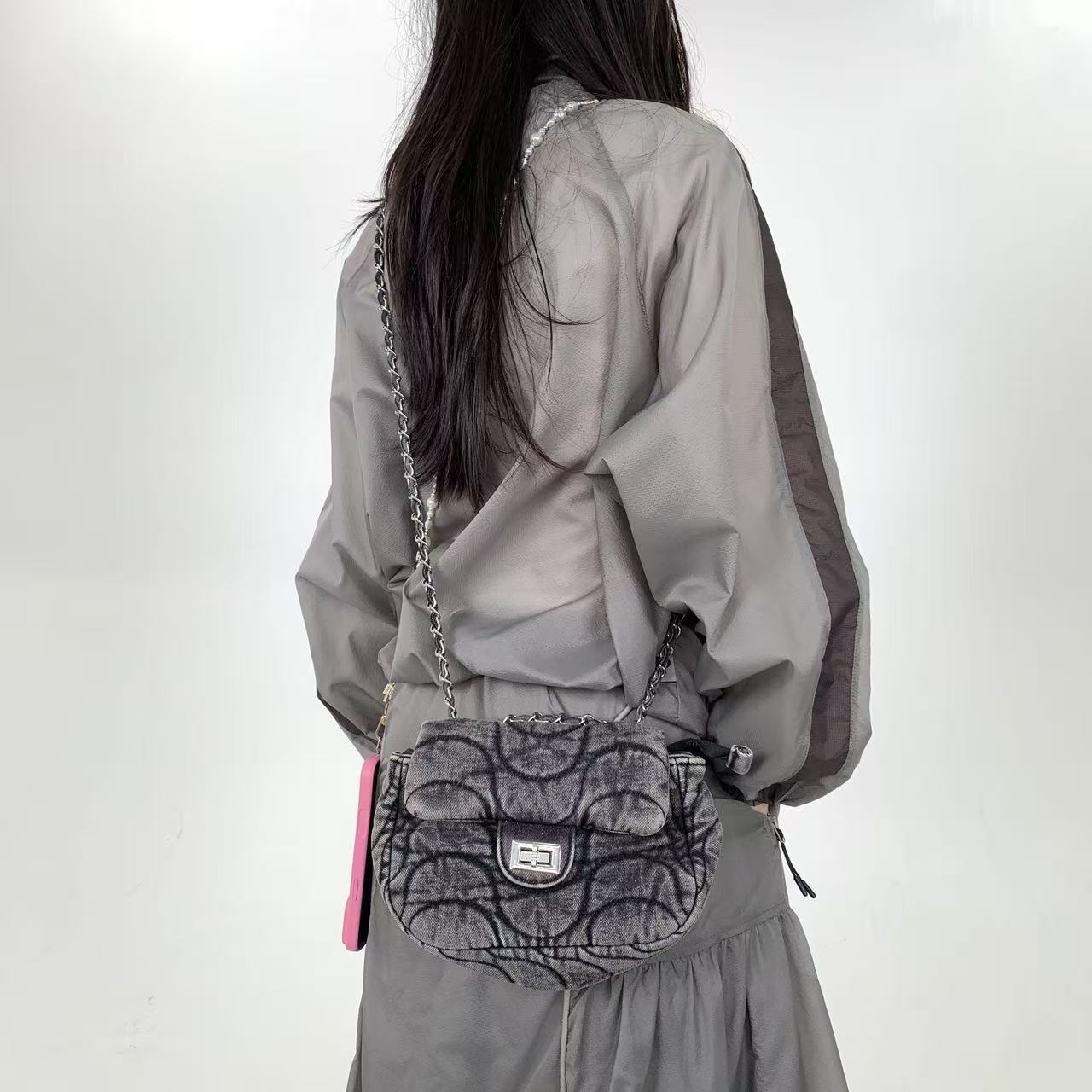 

Women S Retro Washed Denim Messenger Bag Minimalist Versatile Personalized Shoulder Handbag чёрный
