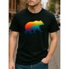 European Sizes Rainbow Bear Print Casual Short-Sleeved T-Shirt | Suitable for Daily and Home Wear, Easy and Fashionable for Men, Crew Neck