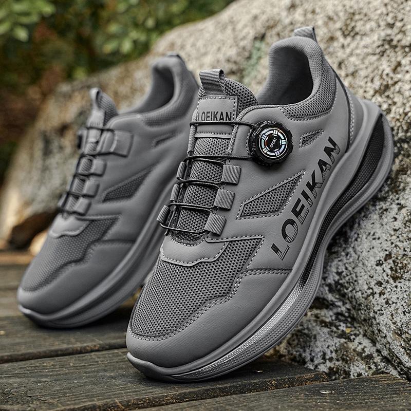Men's Rotating Button Running Shoes, Breathable Mesh Quick Lacing Athletic Sneakers