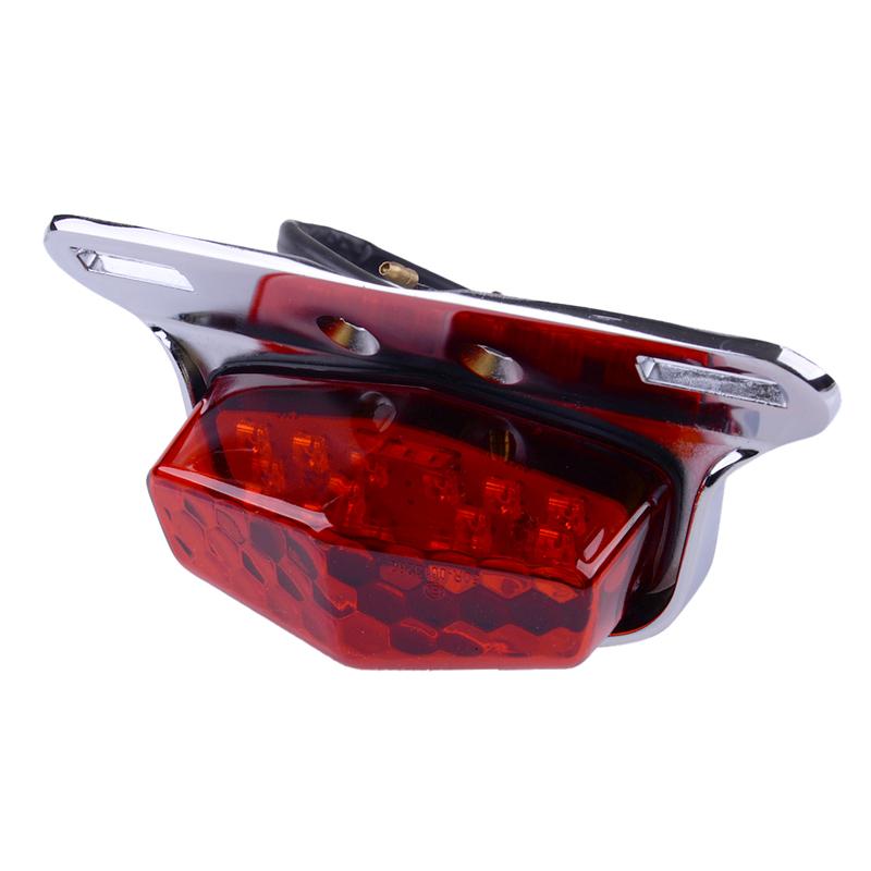 Motorcycle Motorbike Rear Brake Tail Light Red Chrome LED Stop Running Lamp Mount Bracket Universal fit for Honda Yamaha Suzuki