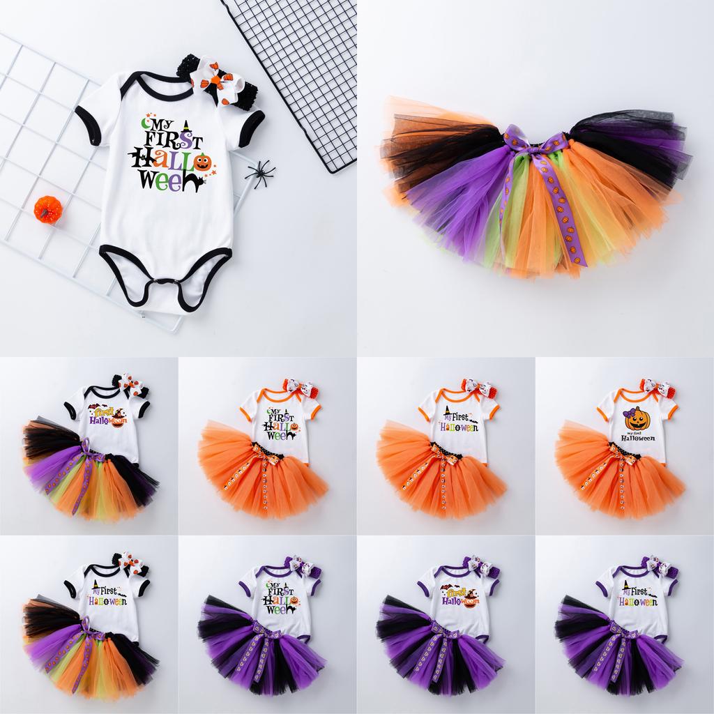 Baby Girls Kids Skirts Set 3PC Romper+Skirts+Headband Halloween Outfits