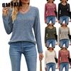 Women's Fashion Casual Solid Color Print Long Sleeve O Neck Blouses & Shirts