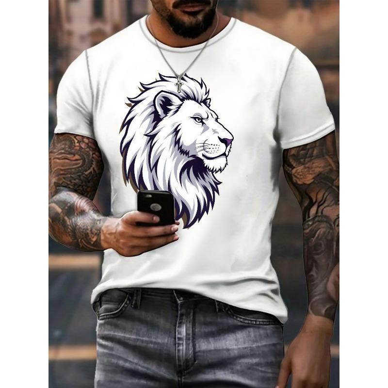 Europese maten Heren Zwart & Wit Leeuwenkop 3D Grafisch T-shirt - All-Season Casual Sportschool & Vrijetijdskleding