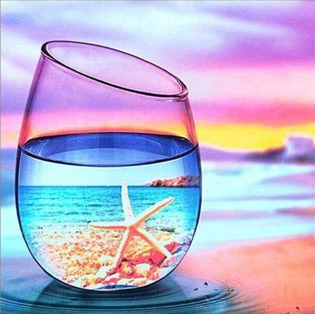 Cup DIY 5D Diamond Painting Full Round Drill Mosaic Sunset Seaside Diamond Embroidery Handmade Kit Holiday Gift Home Decoration