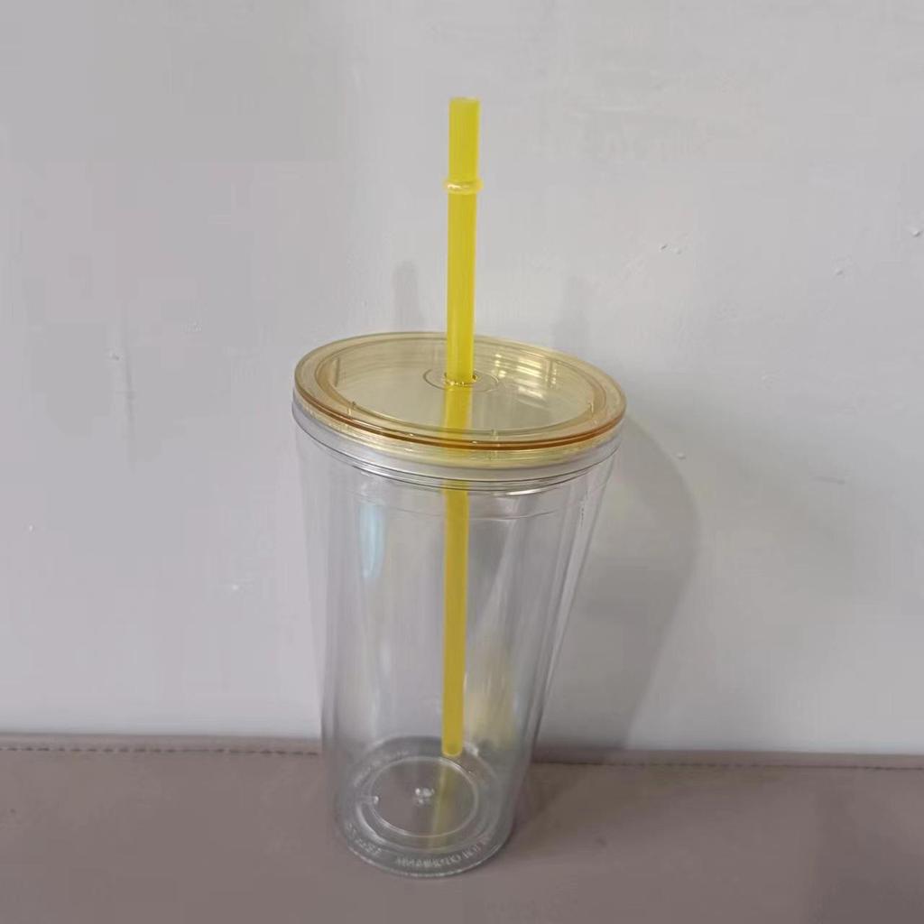 Customizable 16OZ Double-Layer Plastic Straw Cup with Lid and Logo