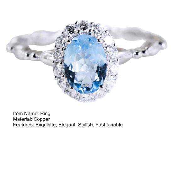 Blue Rhinestone Ring for Women Adjustable Silver Opening Ring Cubic Zirconia Jewelry Accessory for Wedding Engagement