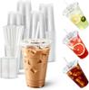 16OZ Clear Plastic Cups with Lids Disposable Iced Coffee Cups BPA Free Premium Crystal Smoothie Cup for Party Lemonade Beer