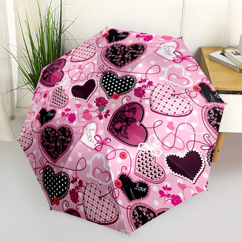 

1pc Heart Pattern Automatic Umbrella Portable Home Essential Umbrella, Iron Umbrella Structure Suitable for All Seasons yy251123105