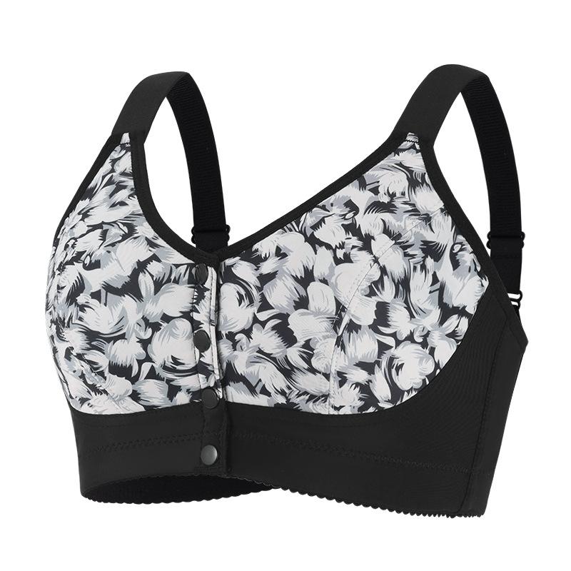 36-52 Super Large Size Bra European and American Size Adjustable Shoulder Strap No Steel Rim Printed Front Buckle Large Size Underwear