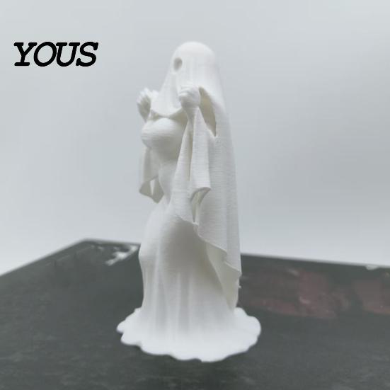 Female Ghost Halloween Decor 3D Printed Bride Statue Ornament, Figure Sculpture with Detailed Headscarf Decoration Stable Base, Decorative Minimalist