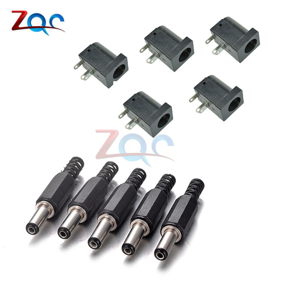 10PCS DC Power Connector Pin 2.1x5.5mm Female Plug Jack + Male Plug Jack Socket Adapter