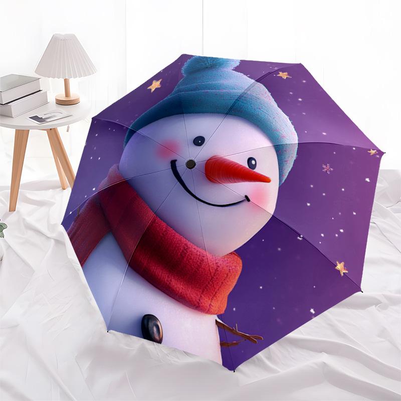 1 Stück Automatischer Faltregenschirm - Schneemann Winter Nacht Muster, Tragbares & Faltbares Design mit 8 Speichen, Weihnachts-Geburtstagsgeschenke