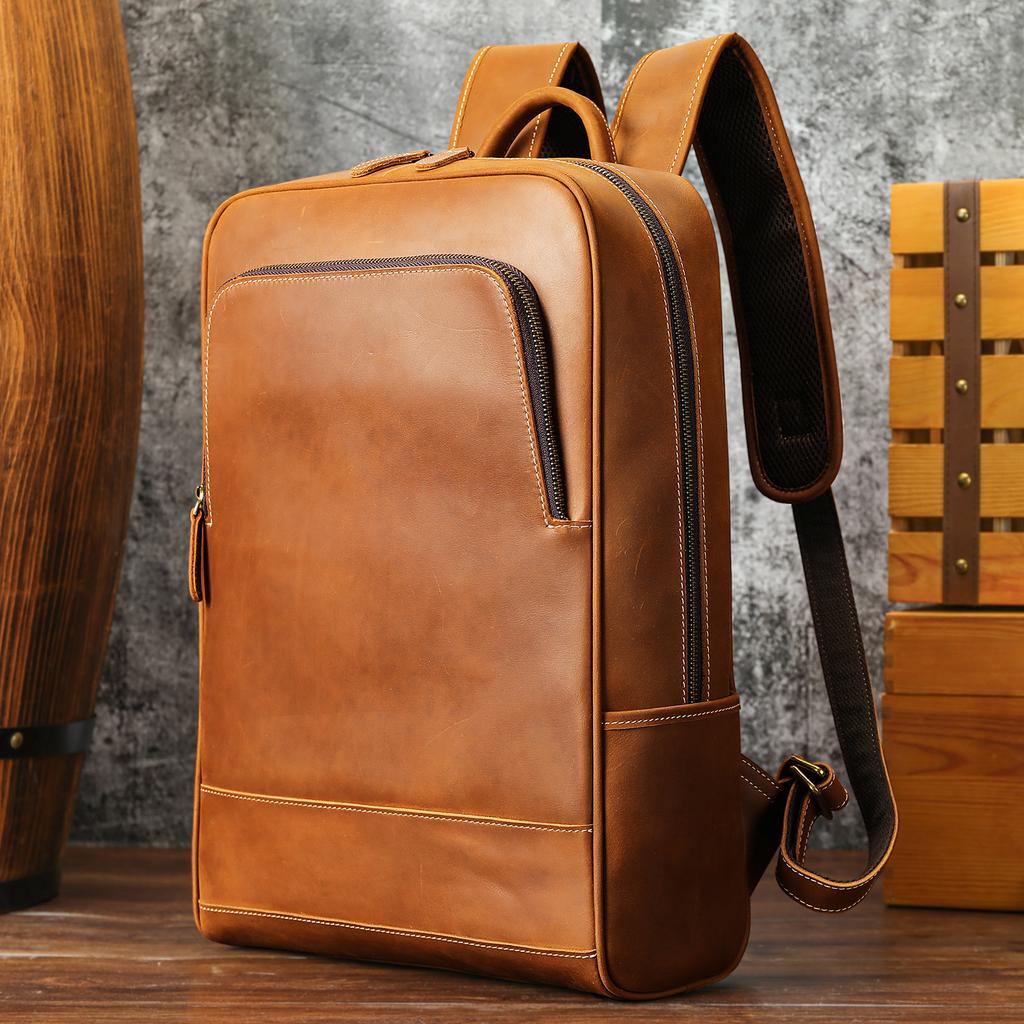 2026 New arrival leather backpack computer backpack 15.6 inch laptop bag for men male travel bags vintage business daypack men