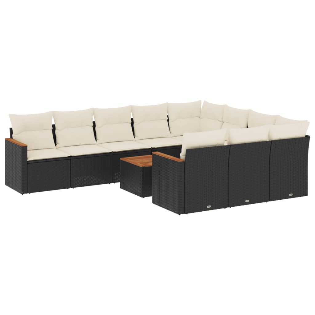 11 piece Garden Sofa Set with Cushions Black Poly Rattan