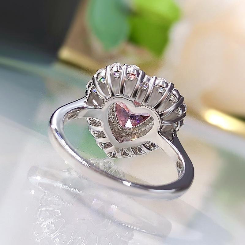 Longlongjin S925 Silber Herzförmiger Rosa Simulierter Diamanten Cluster Ring