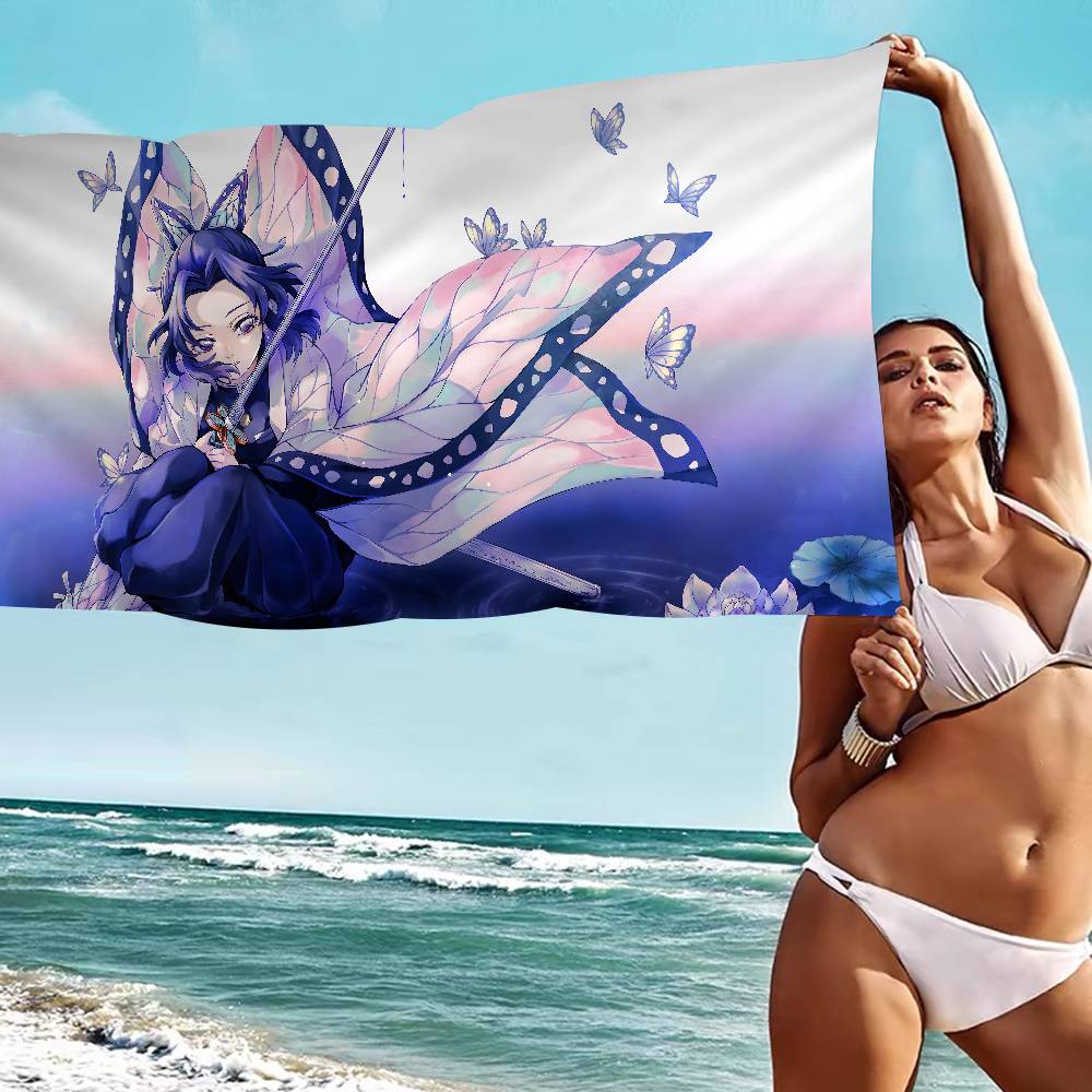 Anime Demon Slayer Kochou Shinobu Microfiber Beach Towel Absorbent Quick Dry Soft Yoga Swimming Resort Mountain Climbing Towel