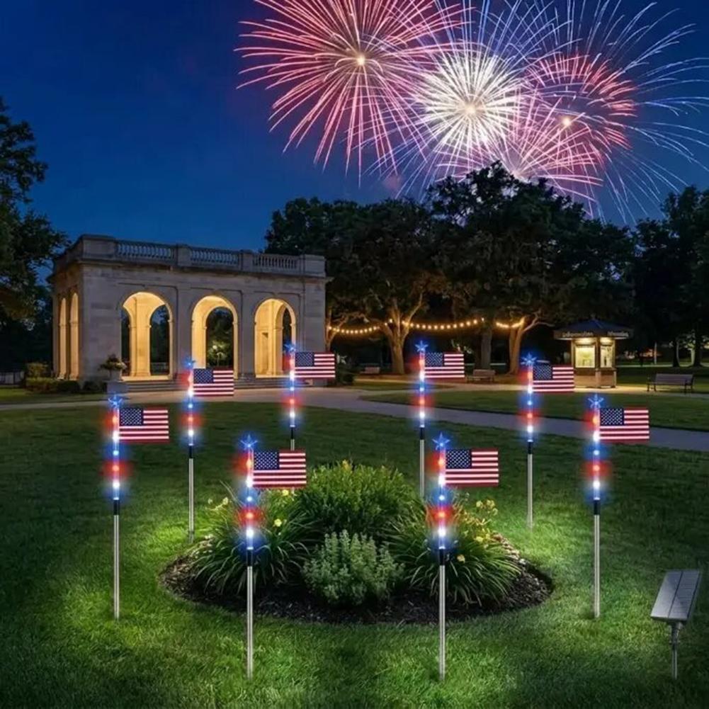 Solar Powered Flag Path-Lights Waterproof Eco Friendly Solar Powered & Auto Off Patriotic Holiday Celebrations