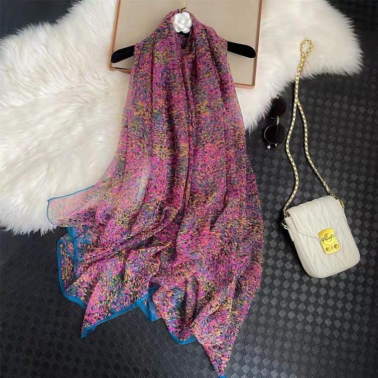Elegant Floral Print Polyester Scarf for Women,Casual Style, Windproof, Sun-Proof, Decorative Beach Accessory, Hand Washable