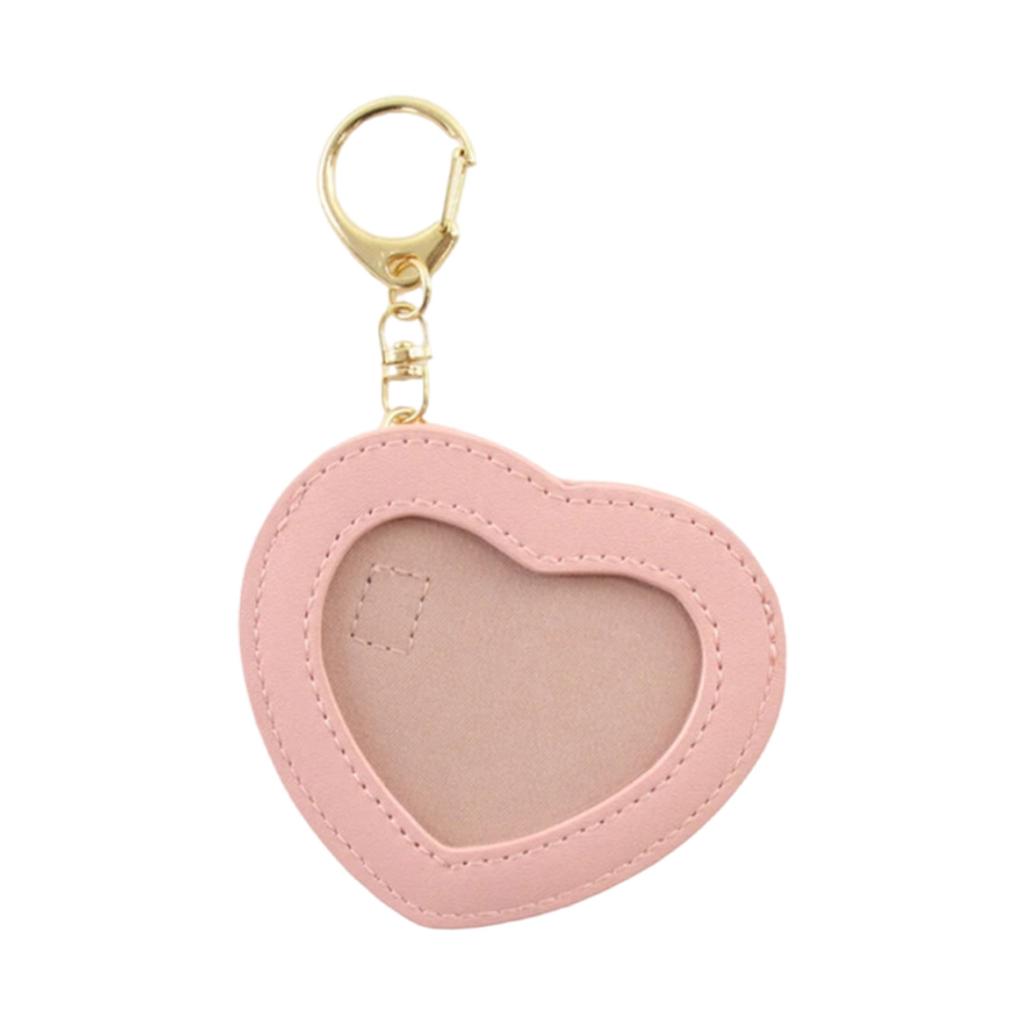 Cute Heart Shape Badge Holder Keychain Anime Pin Pendant PU Leather Display Protector Bag for Students and Collectors