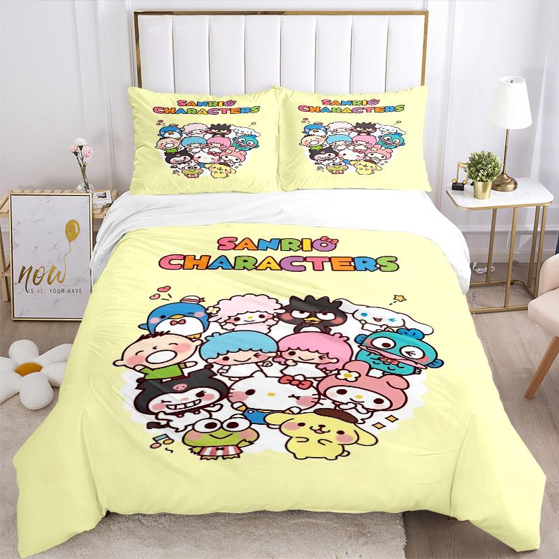 3pcs Sanrio Characters Gathering Pattern Bedding Set, 1* Cover + 2*Pillowcases, Printed Bedding Set, Soft and Comfortable.S085