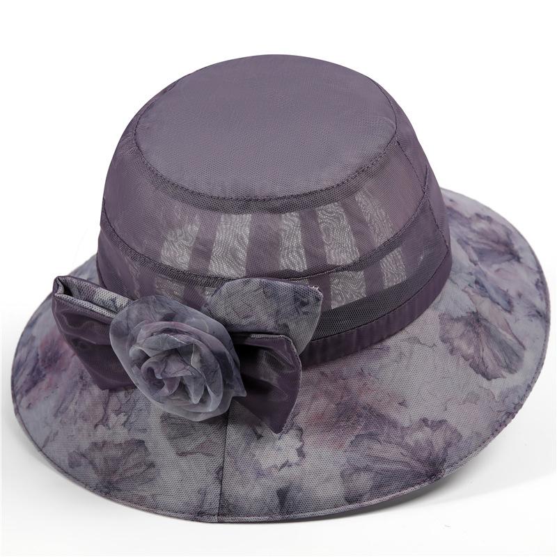 Elegant Begonia Print Organza Derby Hat - Lightweight Sun Bucket Hat for Women's Outdoor Travel and Beach - Perfect Mother's Day Gift
