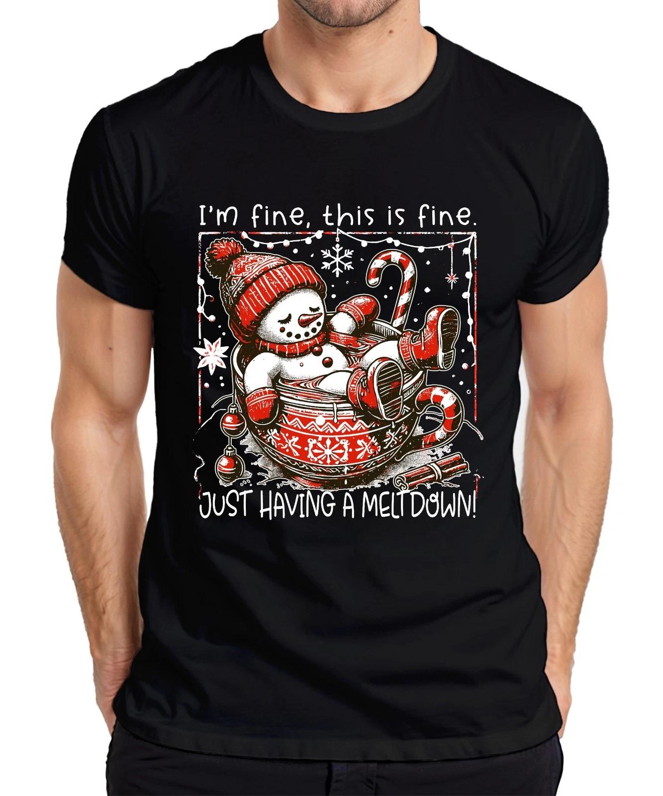 I m fine this is fine meltdown Schneemann lustig Herren T-Shirt XXXXL