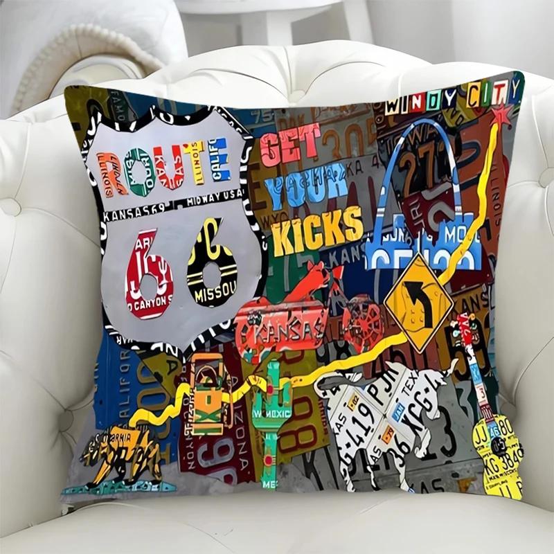 Pillowcase Highway Route 66 Cushion Covers 45x45 Short Plush Fall Decor Duplex Printing Cushions Cover 45*45 Lounge Chairs Sofa