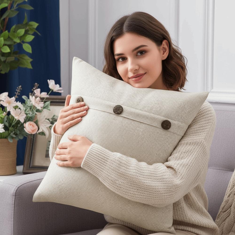 2PCS Imitation Linen Pillow Cover Japanese Style Breathable Throw Pillowcover 45×45cm Polyester Buttoned Pillowslip Home Decor