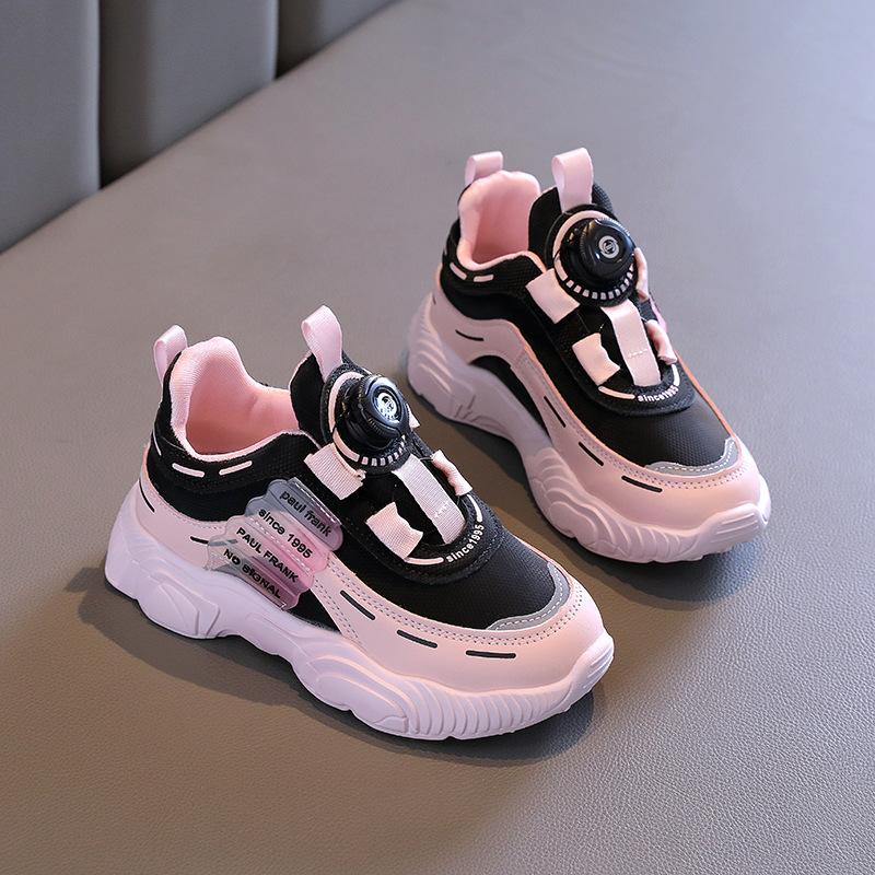 Fashionable Girls' shoes2026Spring and Autumn New Style Leather Dad Shoes for Older Girls, Children's Rotating Buckle Sneakers