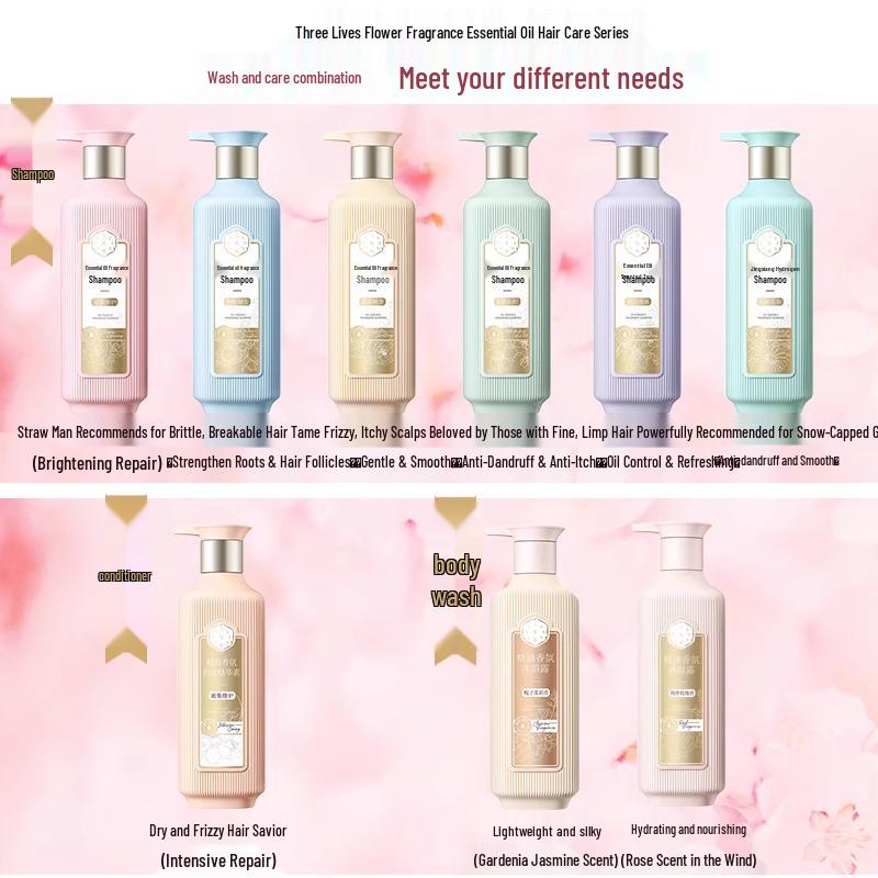 Three Lives Flower Essential Oil Shampoo & Body Wash: Anti-Dandruff, Anti-Itch Conditioner for Women, Softening Fragrance