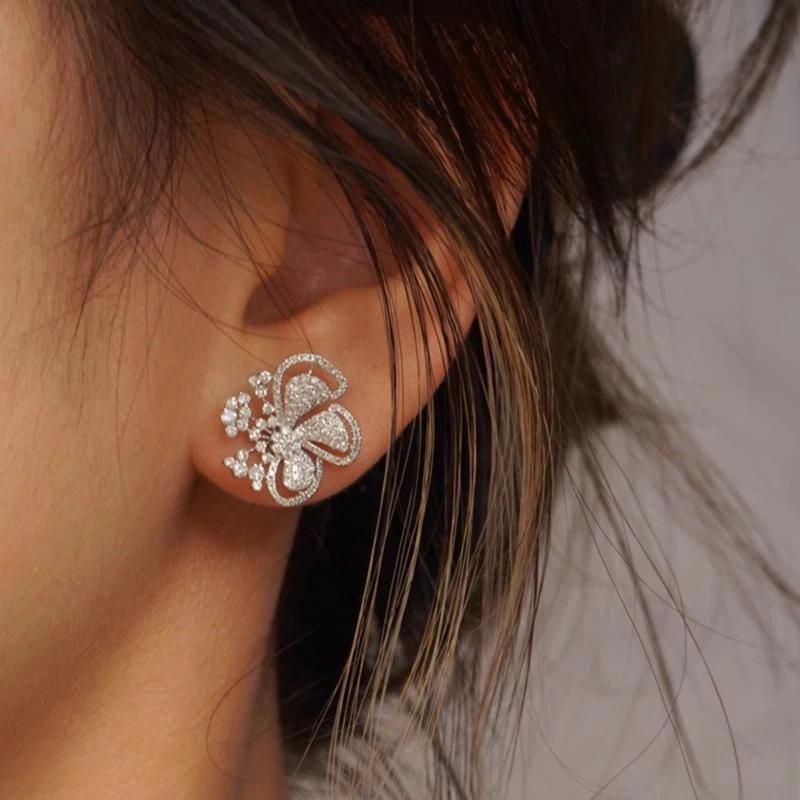Beautiful Flower Stud Earrings Dazzling Cubic Zircon Gentle Wedding Jewelry for Lady Graceful Accessories for Engagement