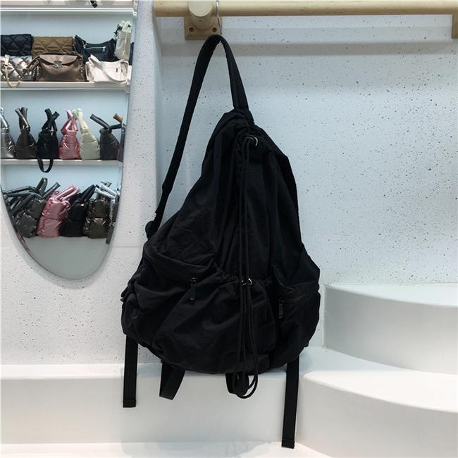 Lässiger Kordelzug Rucksack Damen Große Kapazität Mode High School Schüler Falten Schultasche Stofftasche Koreanischer Reise Rucksack Sac