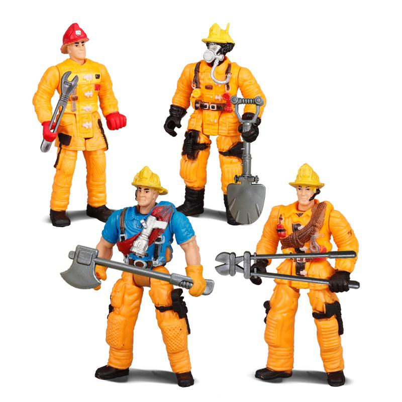 4 Zoll Feuerwehrleute Feuerwehrmann Actionfiguren Arbeiter Männer Soldat Spielset Modell Spielzeug Figur Werkzeug für Kinder Jungen Kind Weihnachtsgeschenk